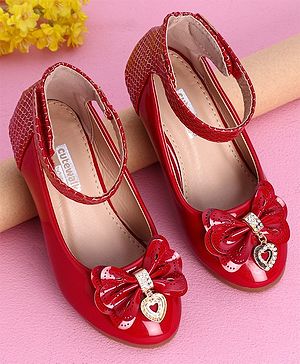 Cute Walk by Babyhug Party Wear Belly Shoes Bow Appliques - Red