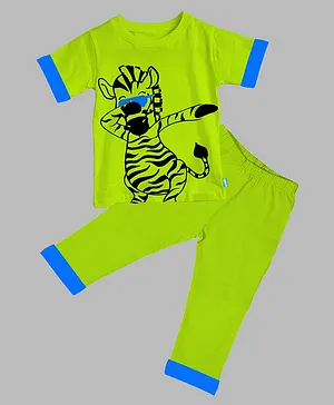 Plan B Half Sleeves Zebra Print Night Suit - Lime