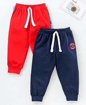 Babyhug Full Length Solid Color Lounge Pant Pack of 2 - Red Blue