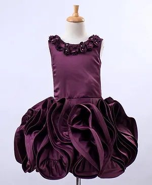 Bluebell Sleeveless Party Wear Frock Rose Flared Dress - Purple