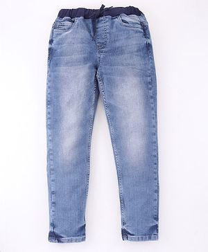 Pine Kids Full Length Denim Jeans With Knitted Waist Band - Blue