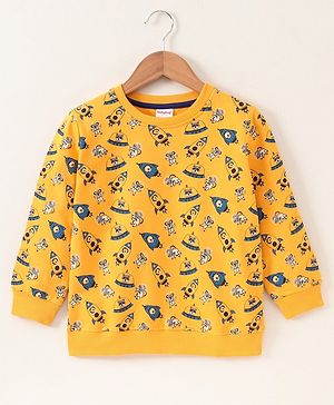 Babyhug Full Sleeves Sweatshirt Rocket Print - Yellow