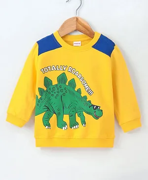 Babyhug Full Sleeves Sweatshirt Dino Print - Yellow