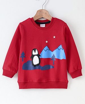 Babyhug Full Sleeves Sweatshirt Penguin Print - Red