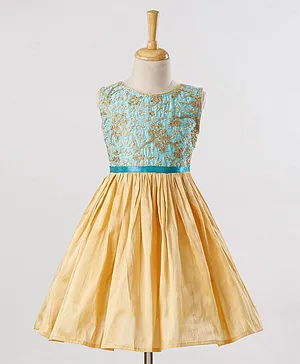The KidShop Sleeveless Flower Embroiderey Dress - Blue