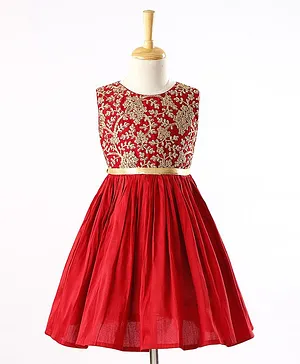 The KidShop Sleeveless Flower Embellished Fit & Flare Dress - Red