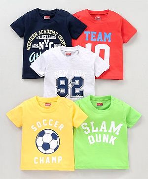 Babyhug Half Sleeves T-shirt Text Print Pack of 5 - Multicolor