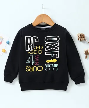 Lazy Bones Full Sleeves Sweatshirt Text Print - Black