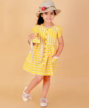 Lil Drama Short Sleeves Button Down Striped Dress - Yellow