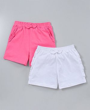 Pine Kids Mid Thigh Length Solid Shorts Pack of 2 - White Pink