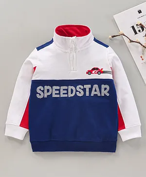 Babyhug Full Sleeves Sweatshirt Speedstar Print - Blue White