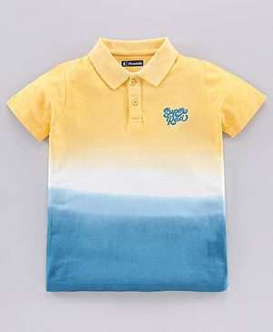 Pine Kids Half Sleeves Bio-Wash Tee Super Rad Embroidery - Yellow Blue