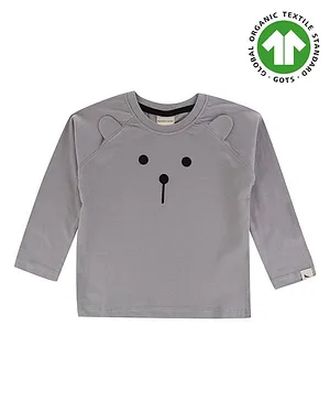 Turtledove London Full Sleeves Organic Cotton T-Shirt Bear Ear Applique - Grey