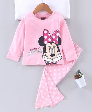 Babyhug Full Sleeves T-Shirt & Pajama Set Minnie Graphic - Pink