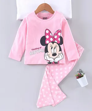 Babyhug Full Sleeves T-Shirt & Pajama Set Minnie Graphic - Pink