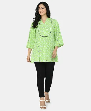 Aaruvi Ruchi Verma Three Fourth Sleeves Floral Print Maternity Tunic - Light Green