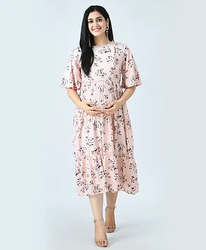 Aaruvi Ruchi Verma Half Sleeves Floral Print Maternity Dress - Light Pink