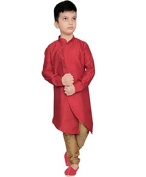 KIDS FARM Full Sleeves Solid Kurta With Pajama - Red