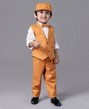 Babyhug Full Sleeves 3 Piece Party Suit with Bow - Yellow