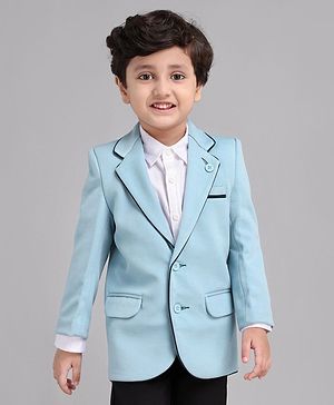 Babyhug Full Sleeves Party Wear Blazer Solid Color - Blue