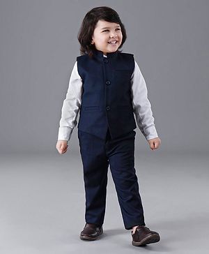 Babyhug Full Sleeves Party Suit Solid Color - Blue