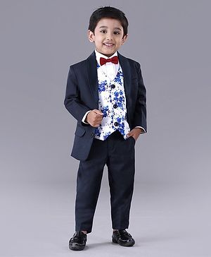 Babyhug Full Sleeves Party Suit Solid Color - Blue