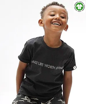 Turtledove London Half Sleeves Organic Cotton T-Shirt Text Graphic - Black