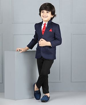 Babyhug Full Sleeves Party Suit Solid Color - Blue