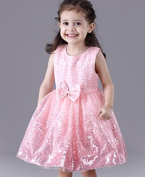 Babyhug Sleeveless Sequins Party Frock - Pink