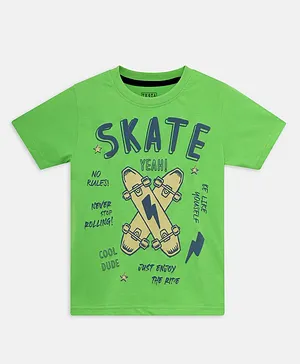 THETA Half Sleeves Skater Board Printed Tee - Light Green