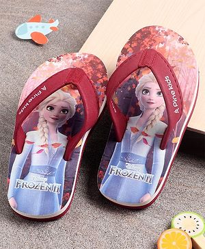 Pine Kids Flip Flops Elsa Print - Maroon Blue