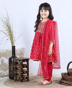 Babyhug Three Fourth Sleeves Kurti with Pant & Dupatta - Pink
