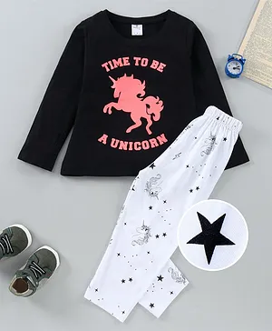 Smarty Full Sleeves Printed Pyjama Set - Black
