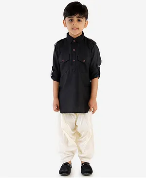 Vastramay Solid Full Sleeves Patahni Kurta Set - Black