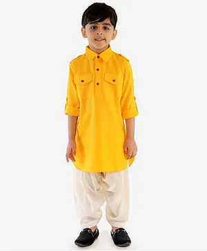 Vastramay Solid Full Sleeves Patahni Kurta Set - Yellow
