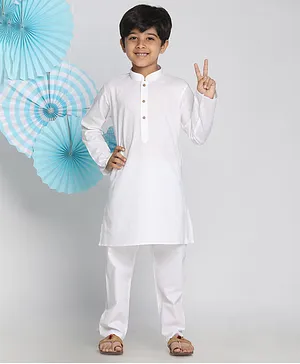 Vastramay Solid Full Sleeves Kurta With Pyjama - White