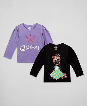 The Sandbox Clothing Co. Pack Of 2 Full Sleeves Queen Print Tee - Purple & Black