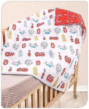 Babyhug Premium 180 TC Cotton Baby Double Sided Comforter London Street Theme-Red