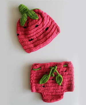 Woonie Strwaberry Detailing Cap With Bloomer - Pink