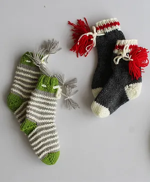 Woonie 2 Pair Of Striped Handmade Socks - Grey