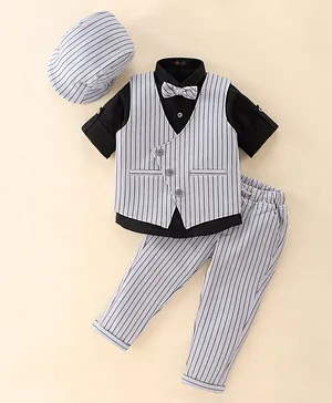 Robo Fry Full Sleeves Party Suits with Cap Stripes - Grey