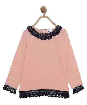 612 League Full Sleeves Lace Detailing Top - Peach