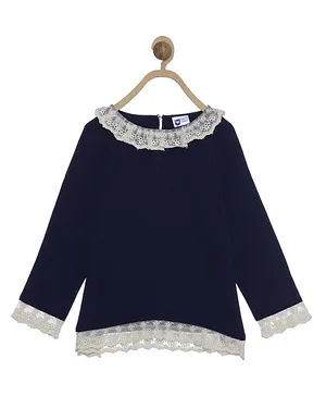 612 League Full Sleeves Lace Detailing Top - Navy Blue