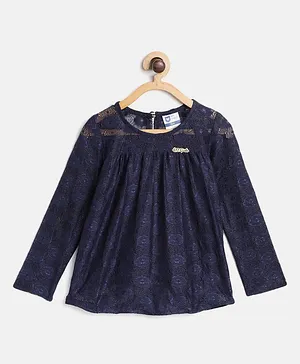 612 League Full Sleeves Lacey Top - Navy Blue