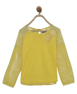 612 League Full Sleeves Flower Embellished Top - Yellow
