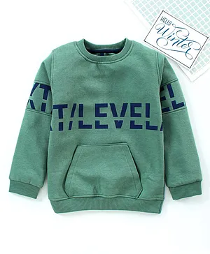 Play by Little Kangaroos Full Sleeves Sweatshirt Placement Print - Leaf Green