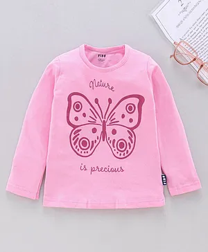Fido Full Sleeves Top Butterfly Print - Pink