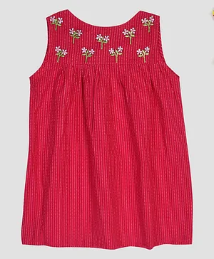 Kinder Kids Flower Embroidered Sleeveless Dress - Pink