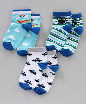 Spenta Cotton Blend Ankle Length Socks Multi Design Pack of 3 - Multicolor