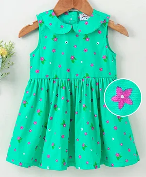Donuts Sleeveless Frock Floral Print - Blue